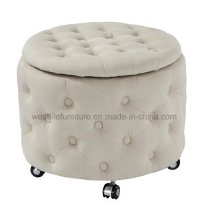 Fabric Tufted Round Storage Ottoman Wh6040